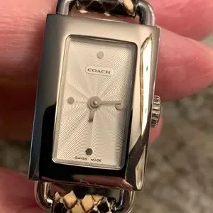 Stunning Slim Silver Coach Watch with a Genuine Python Black & Tan Band. UEC Coach Watch Cadie 14504041 Women main image 4